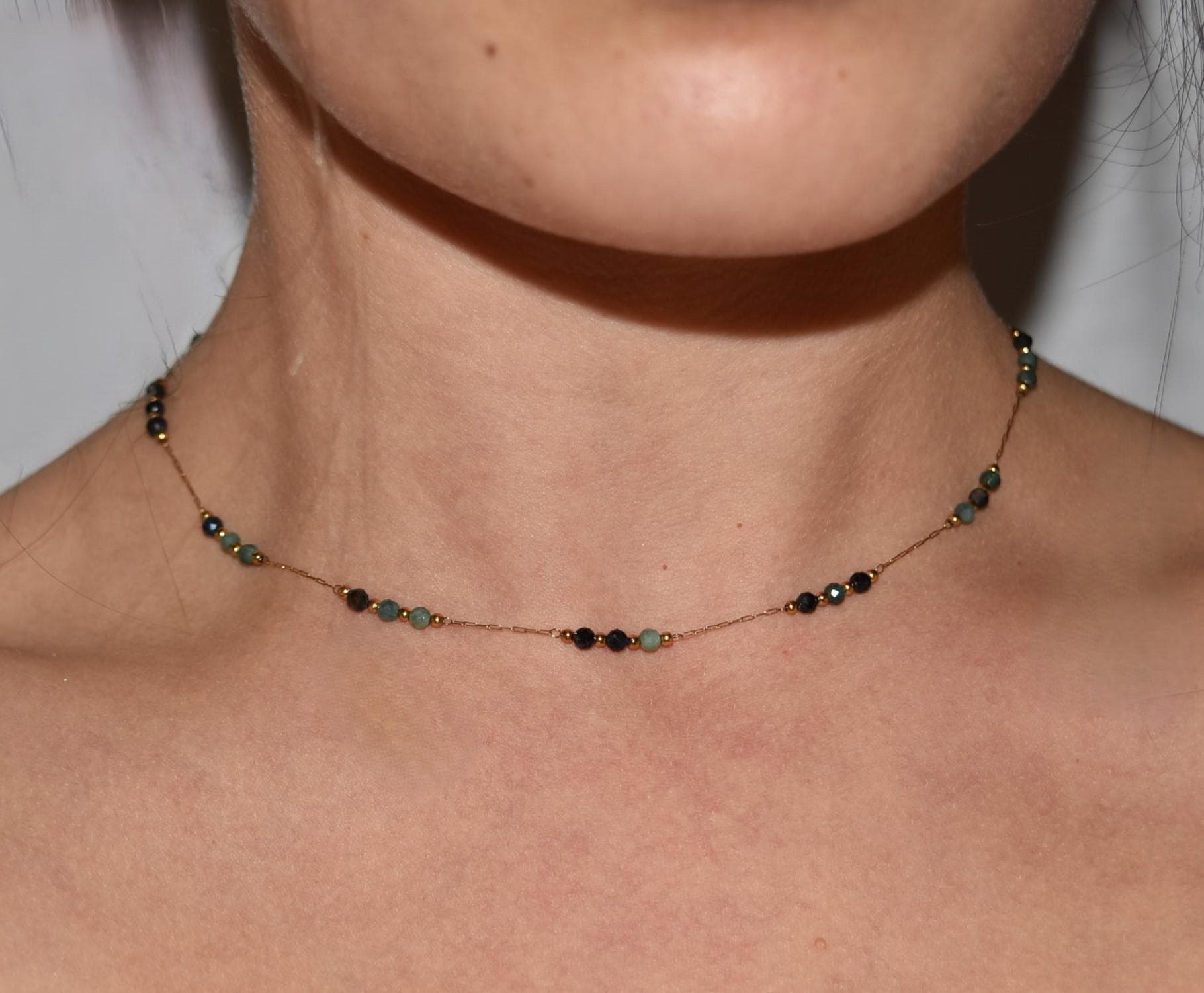 Collana con spinello nero sfaccettato, gioielli con perline in argento sterling, 18 pollici - Italia