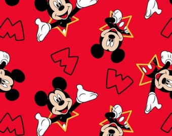 Mickey Mouse Red Fabric - Poplin 65/35 Poly Cotton