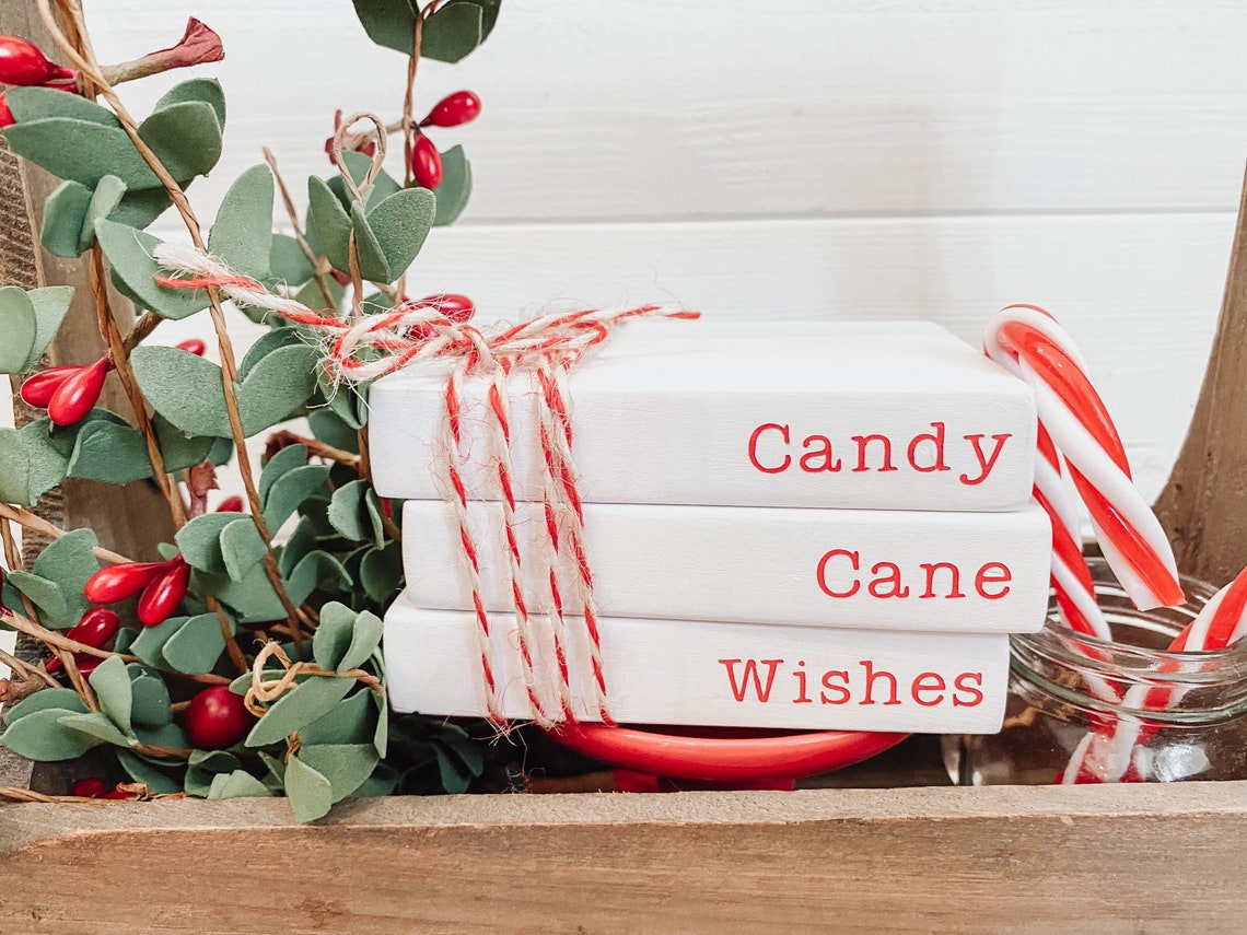 Candy Cane Wishes Wooden Books Christmas | Etsy