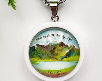 Walk By Faith Not by Sight 2 Cor. 5:7 Bible Pendant Necklace