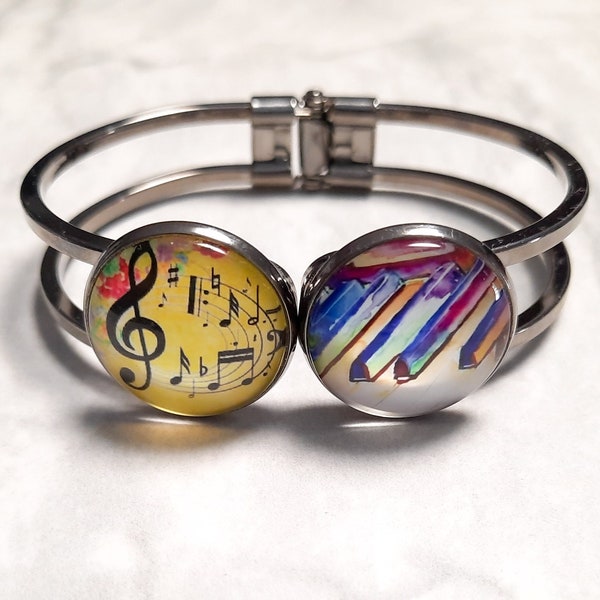 For The Love of Music / Music Lover's Cuff Bracelet / Music Note Charms / Piano Charm / Gift For Music Lover's