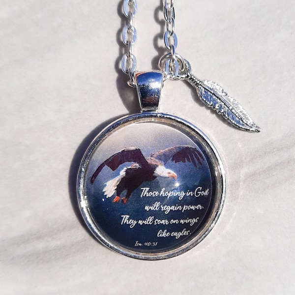 Those Hoping In God Will Regain Power.../ Isaiah 40:31 / Bible Verse Necklace  / Inspirational Gift / Christian Gift / JW Gift /Eagle Charm