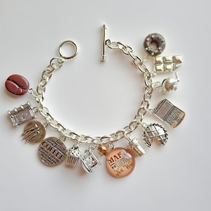 Coffee Lover Charm Bracelet: Silver Plated, Foodie Jewelry