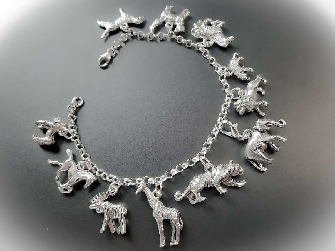 Animals Braceletsterling Silver Charm Bracelet Wild Life Charm Bracelet God's Creation Gift