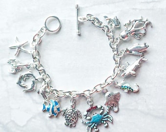 Silver Sea Charm Bracelet / Toggle Clasp Bracelet