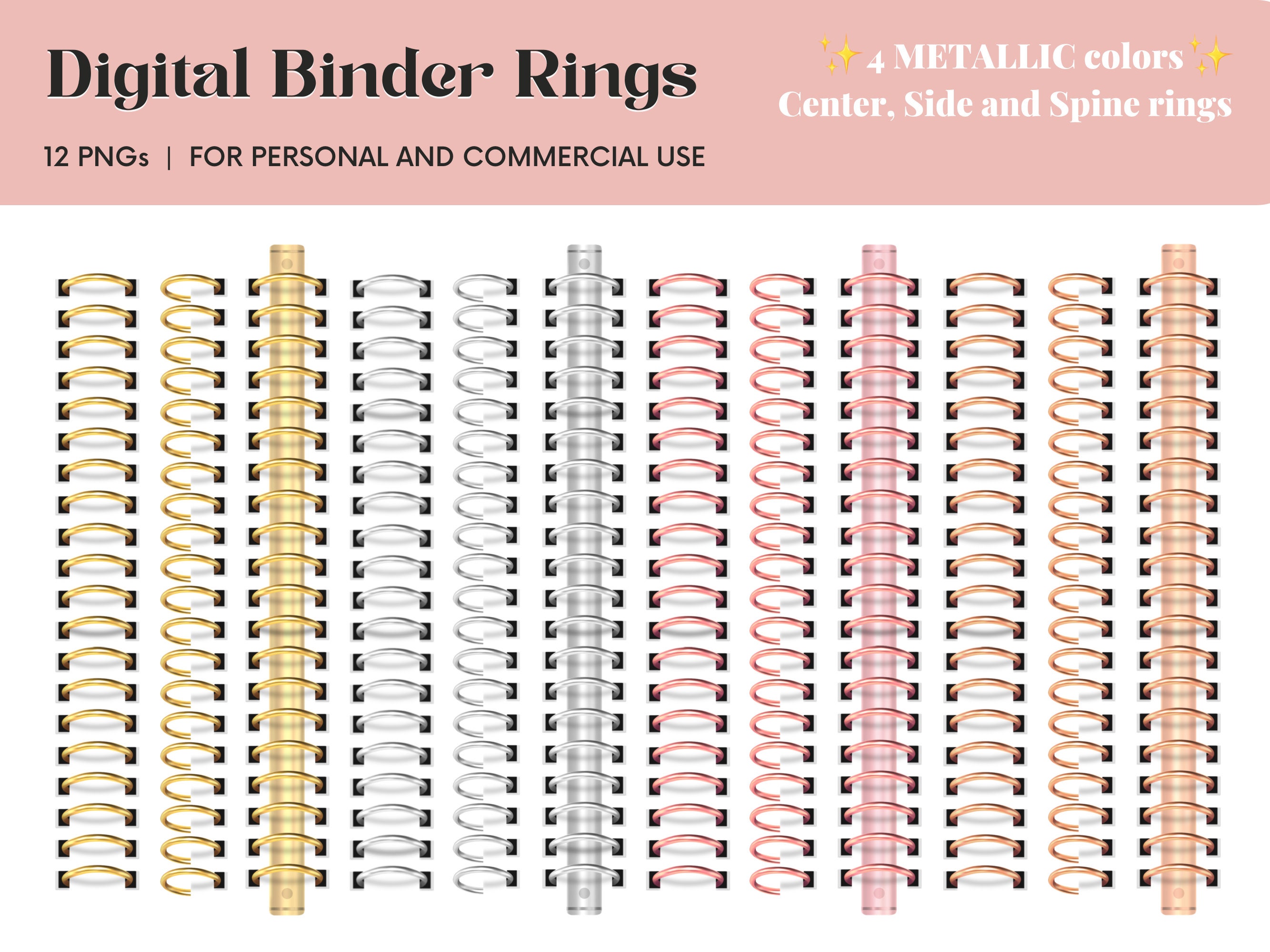 Digital Planner Binder Rings Metallics Gold-goodnotes Center and