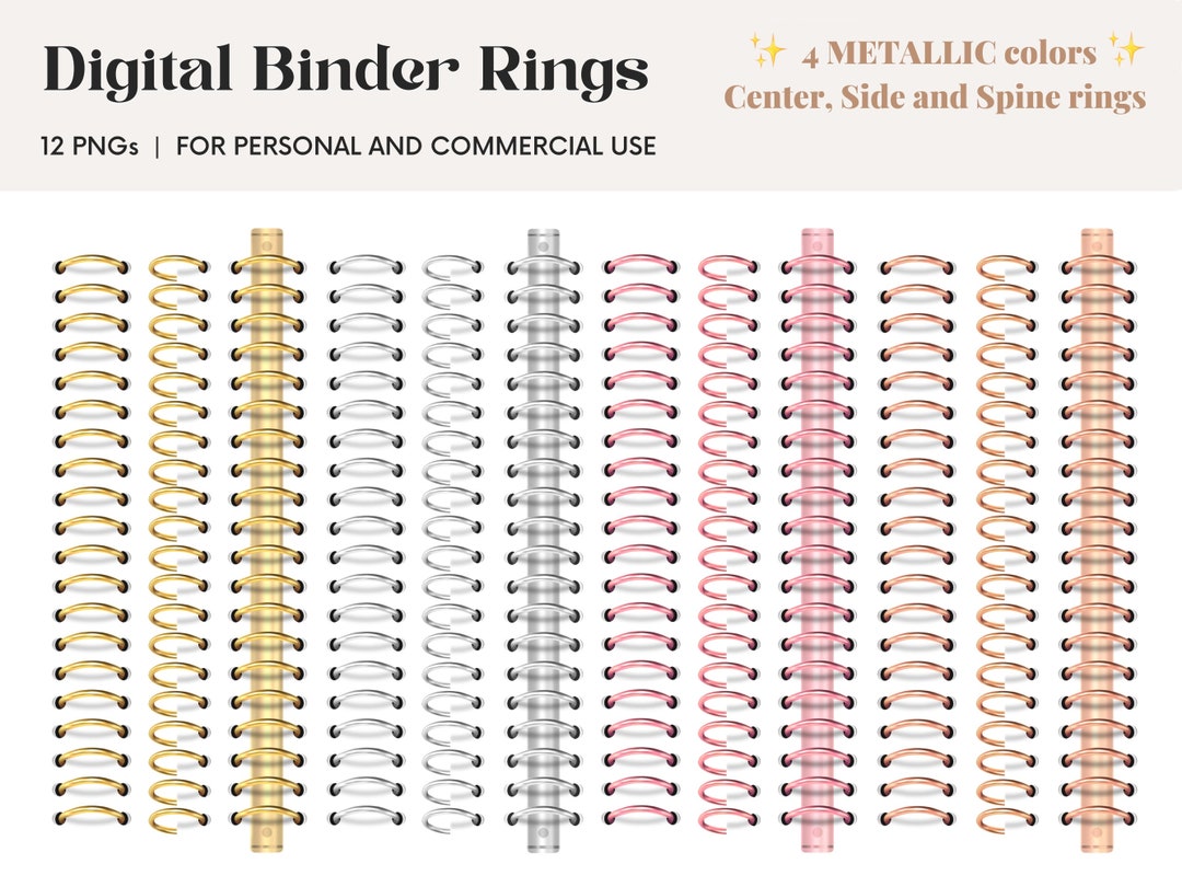 Realistic Binder Rings for Digital Planners Pngs Gold, Silver, Rose