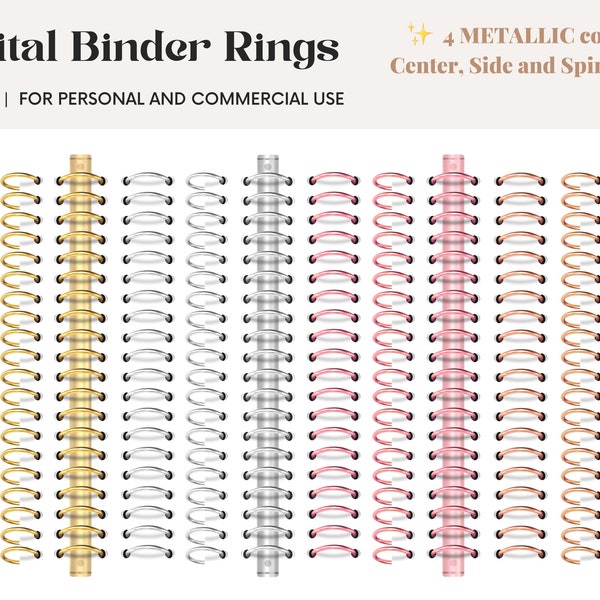 Realistic Binder Rings for Digital Planners | PNGs | Gold, Silver, Rose Gold, Copper Rings for Goodnotes, Notability, Keynote, etc.
