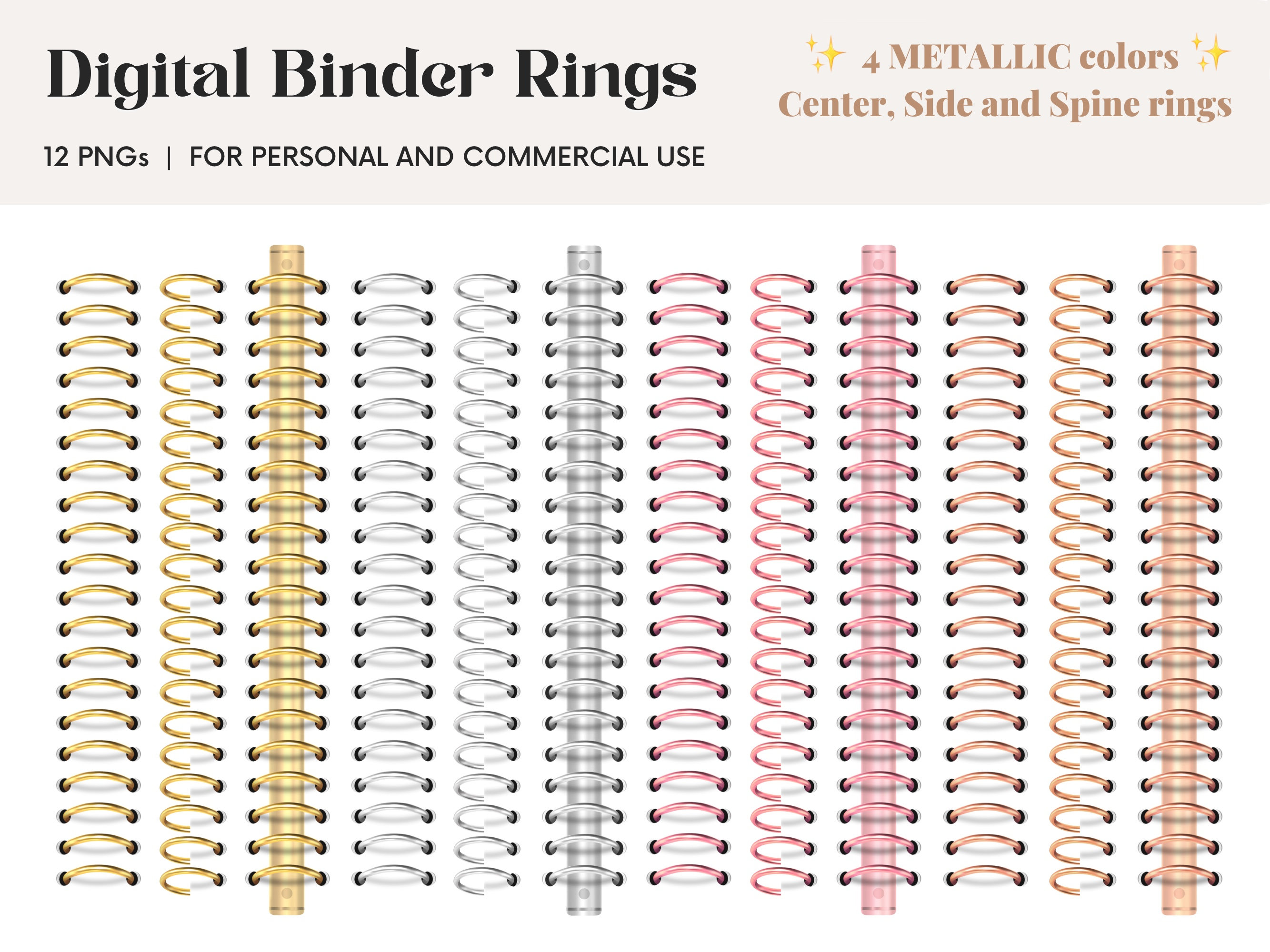 Digital Planner Binder Rings - Metallics - 7 Colors - Silver, Gold,  Champagne, Copper, Rose Gold - GoodNotes - Personal and Limited Use