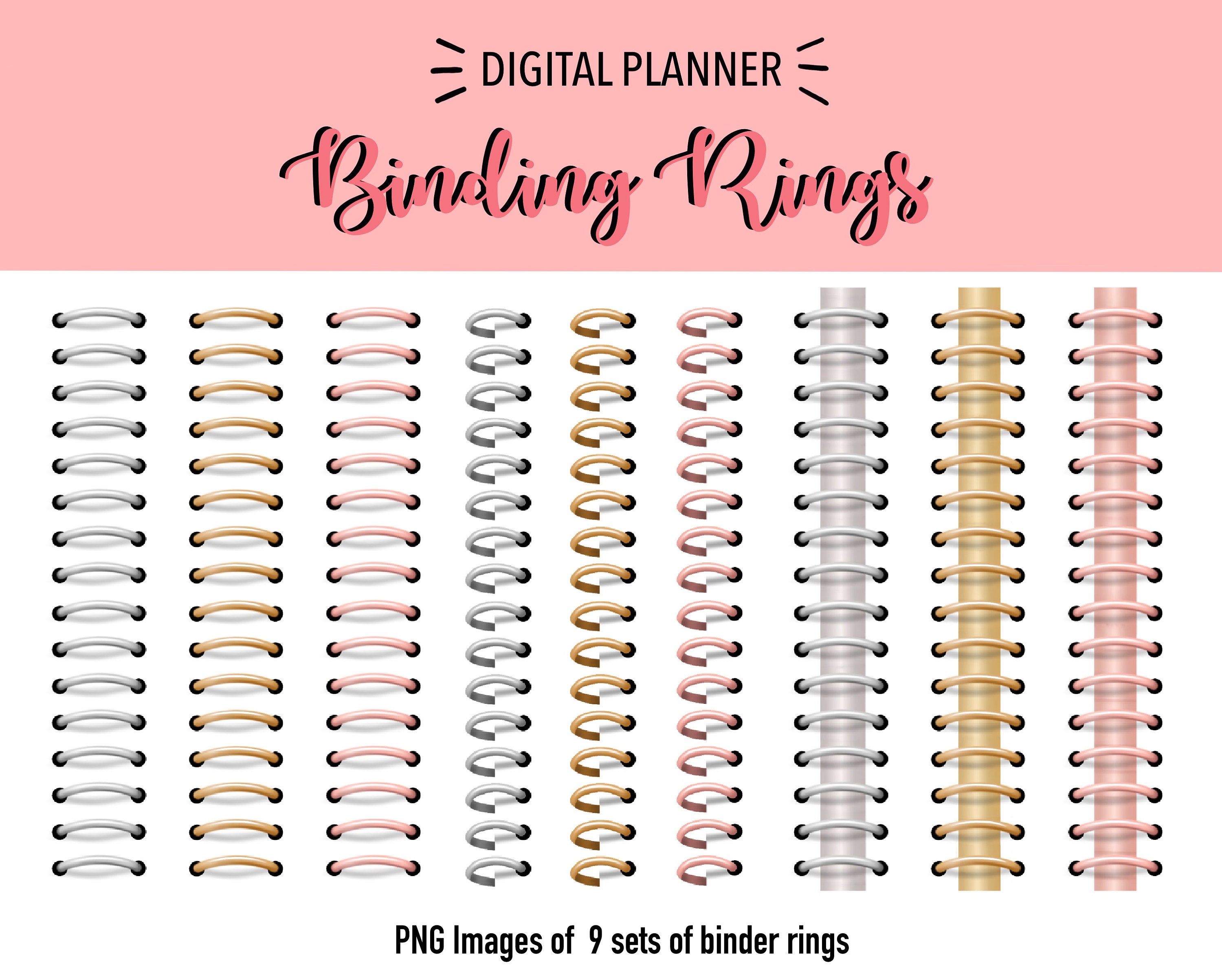 Digital Planner Notebook Binder Rings, GoodNotes iPad Clip Art