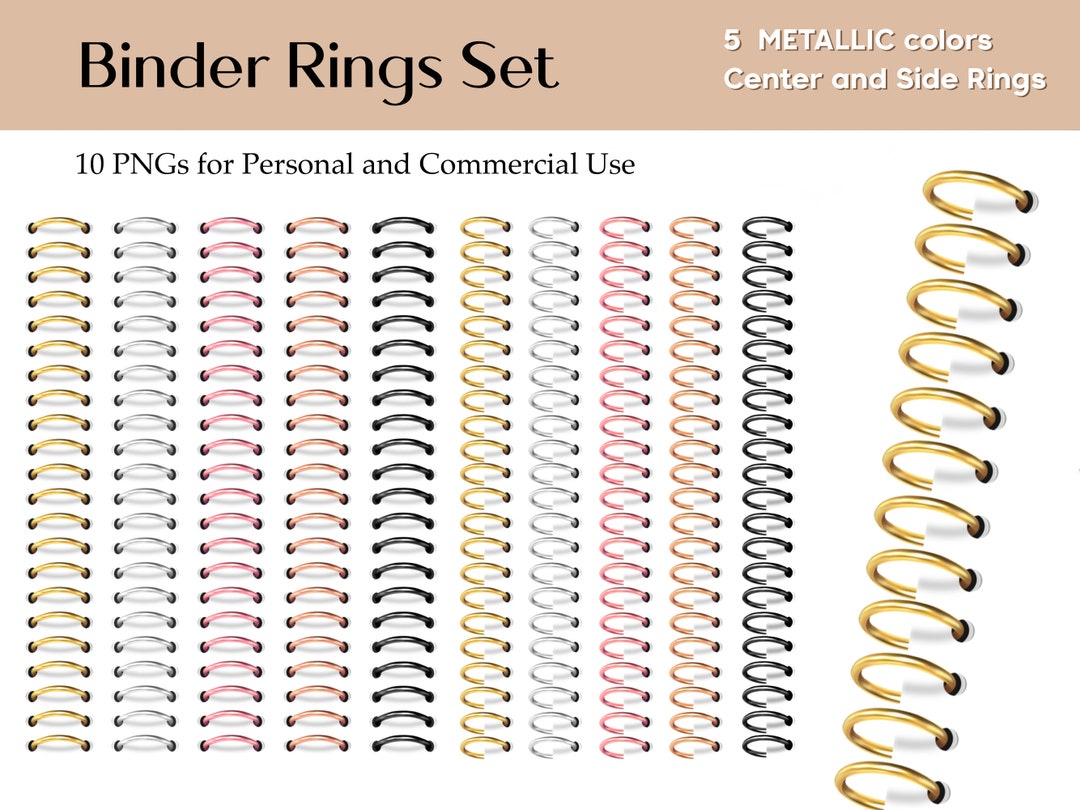 Digital Binder Rings for Planners 5 Metallic Colors Gold, Silver, Rose