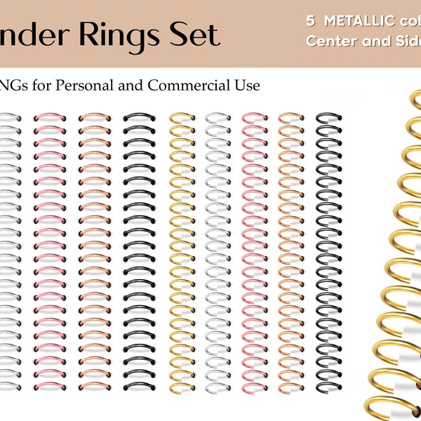 Digital Binder Rings for Planners (5 metallic colors: Gold, Silver, Rose Gold, Copper, Black)