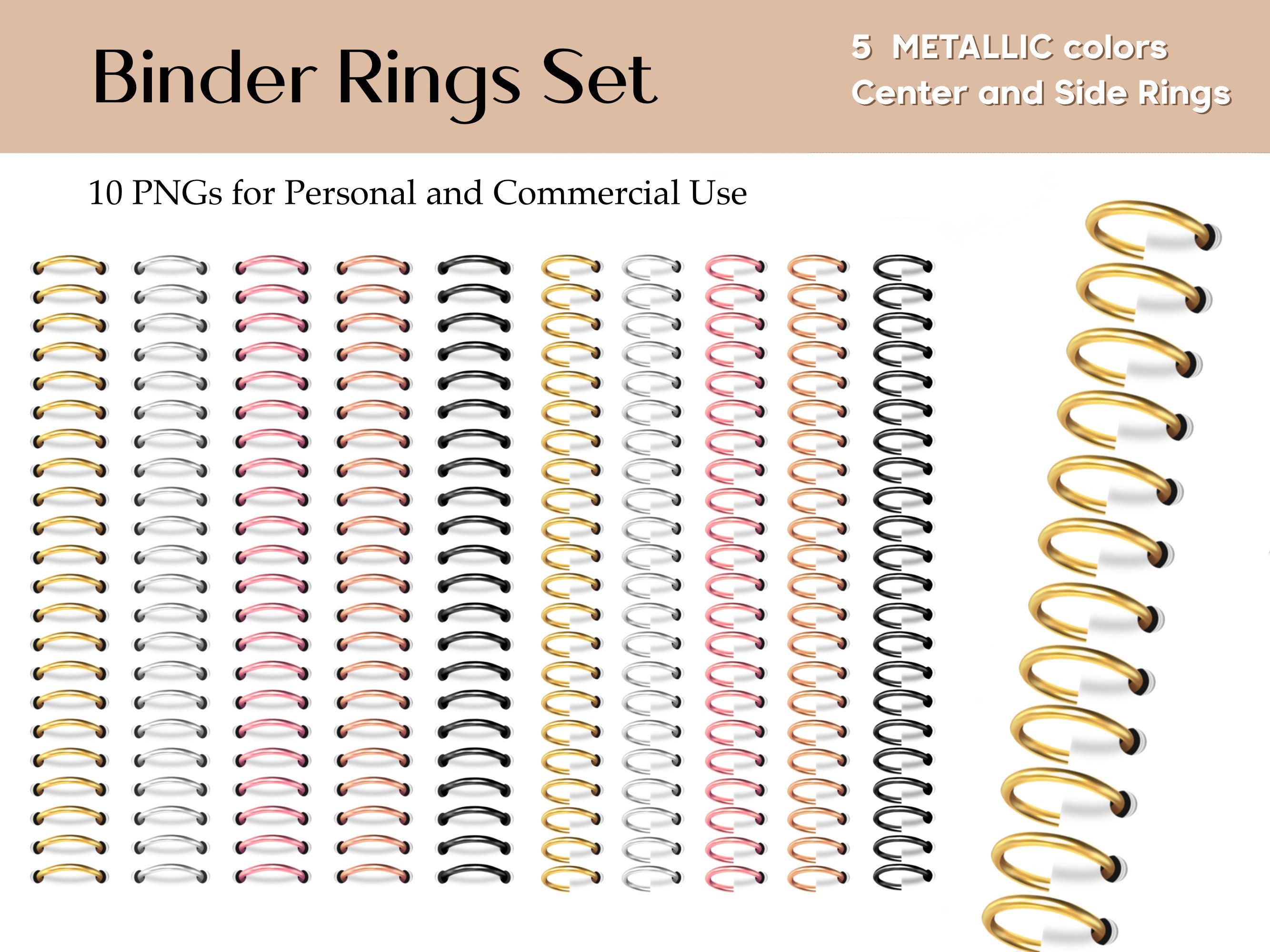 Digital Planner Binder Rings Metallics Gold-goodnotes Center and