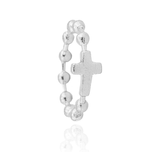 Silver 925 Rosary ring with cross