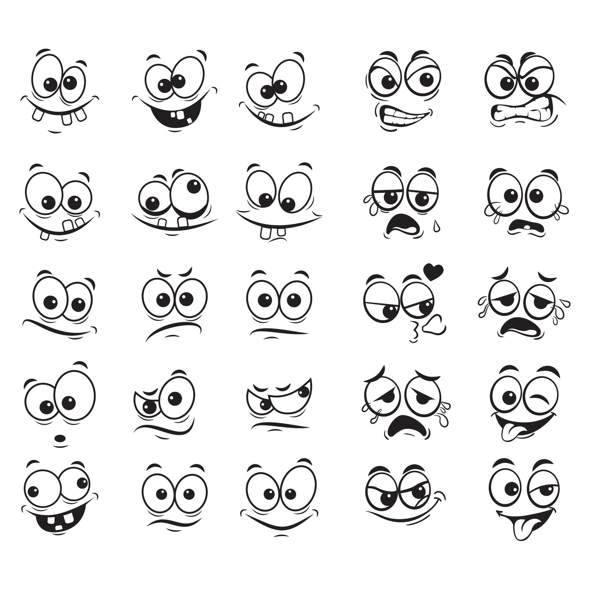 Faces Svg Png Dxf, 25 Cartoon Facial Expressions, Cricut Silhouette Cut ...