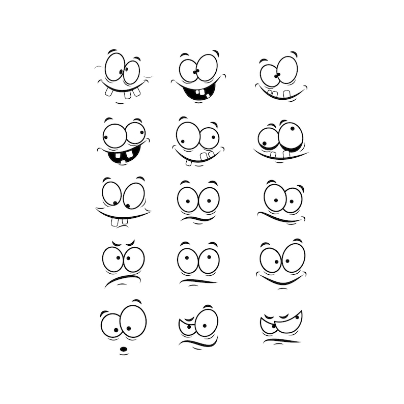 Download Cartoon Facial Expressions Faces Svg Eps Png Dxf Cricut Silhouette Cut File Clip Art Art Collectibles Vadel Com