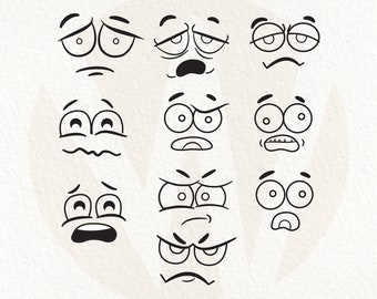 Espressioni facciali SVG. Facce tristi e arrabbiate SVG. Download digitale immediato.