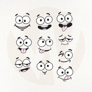 Gesichter SVG. Fun Cartoon Style Gesichtsausdrücke. Sofortiger digitaler Download.