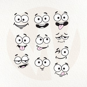 Faces SVG. Fun Cartoon Style Facial Expressions. Instant Digital Download.