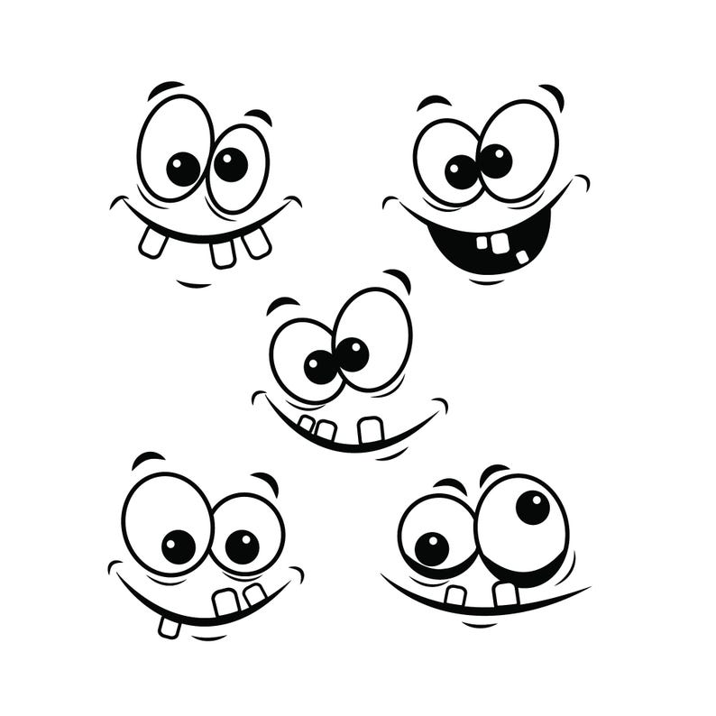 Faces Svg Png Dxf, 25 Cartoon Facial Expressions, Cricut Silhouette Cut ...