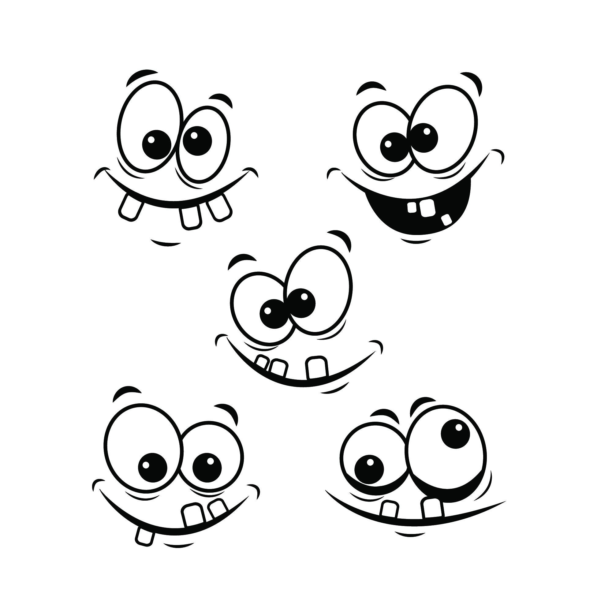 Faces Svg Png Dxf, 25 Cartoon Facial Expressions, Cricut Silhouette Cut ...