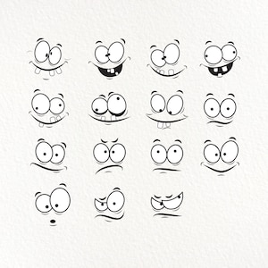 Faces svg eps  png dxf, cartoon facial expressions, cricut silhouette cut file
