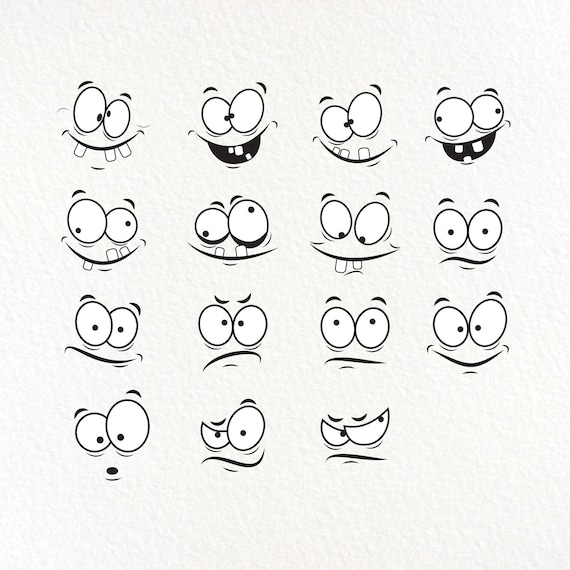 Caras svg eps png dxf expresiones faciales de dibujos - Etsy España