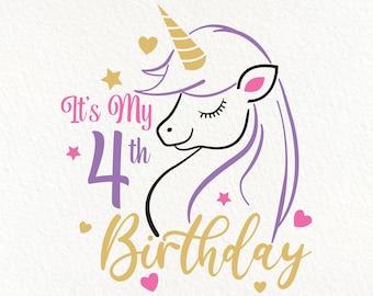4th Birthday Unicorn SVG: Printable Illustration (Digital Download)