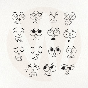 Facial Expressions SVG. Simple Cartoon Faces SVG. Instant Digital Download.