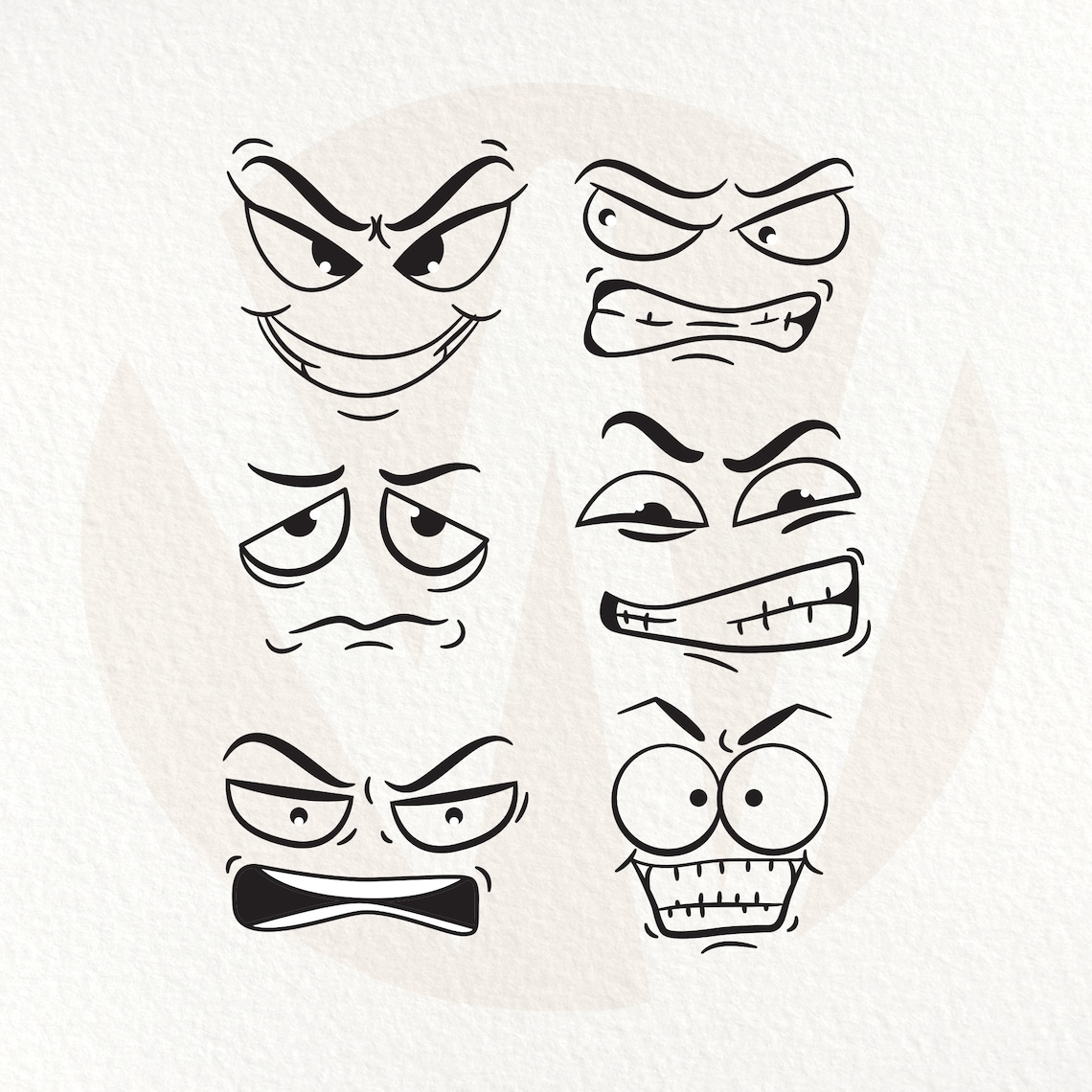 Facial Expressions. Angry Grumpy Cartoon Faces SVG. Instant Digital ...