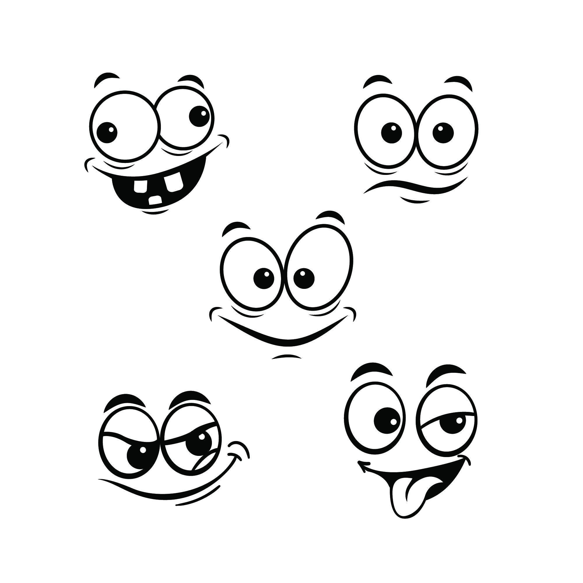 Faces Svg Png Dxf, 25 Cartoon Facial Expressions, Cricut Silhouette Cut ...