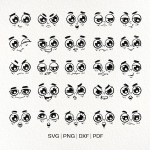 Cartoon Face SVG, Facial Expressions Clipart, Emoji Style Cut File (Digital Download)