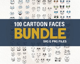 Caras de dibujos animados SVG: Paquete de vectores con expresiones divertidas (descarga digital)
