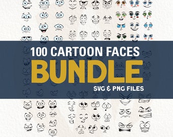 Funny, Silly Cartoon Illustrated Expressions. Happy, Sad, Grumpy, Excited, Angry, And More Cartoon Faces. Vector SVG Cartoon Emotions Bundle