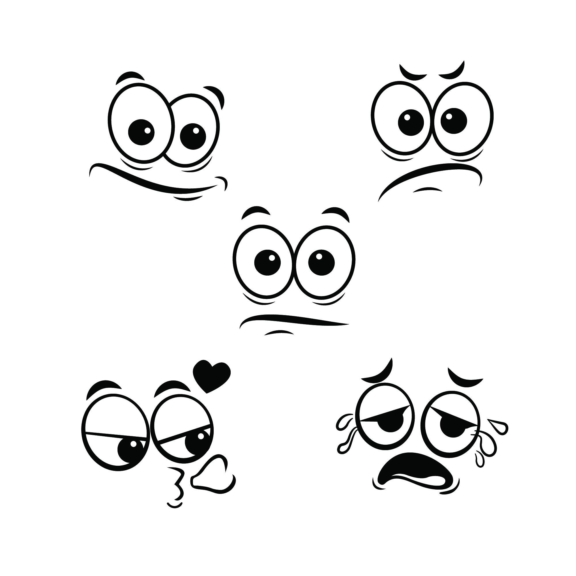 Faces Svg Png Dxf, 25 Cartoon Facial Expressions, Cricut Silhouette Cut ...
