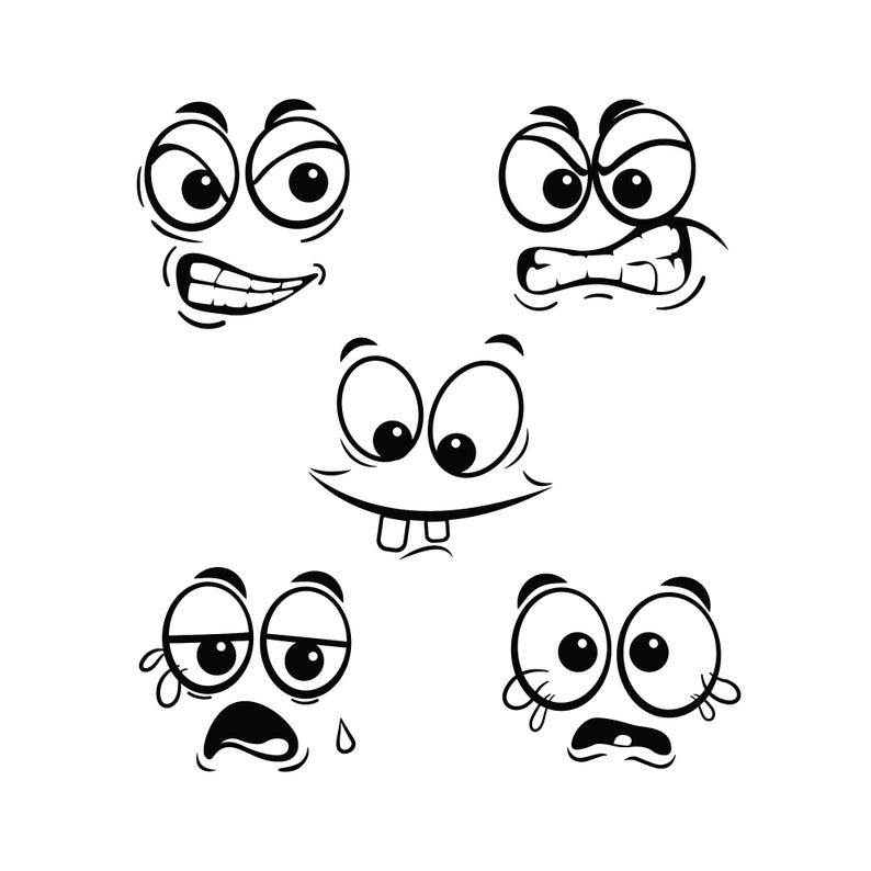 Faces Svg Png Dxf, 25 Cartoon Facial Expressions, Cricut Silhouette Cut ...