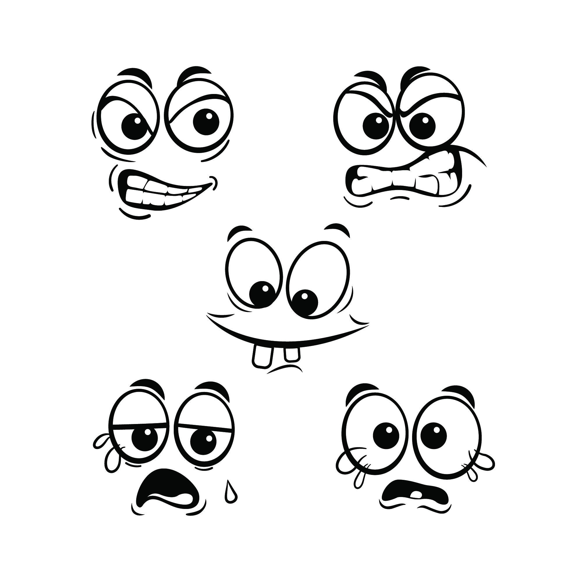 Faces Svg Png Dxf, 25 Cartoon Facial Expressions, Cricut Silhouette Cut ...