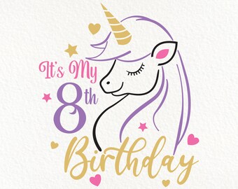 8th Birthday Unicorn SVG: DIY Party Printable (Digital Download)