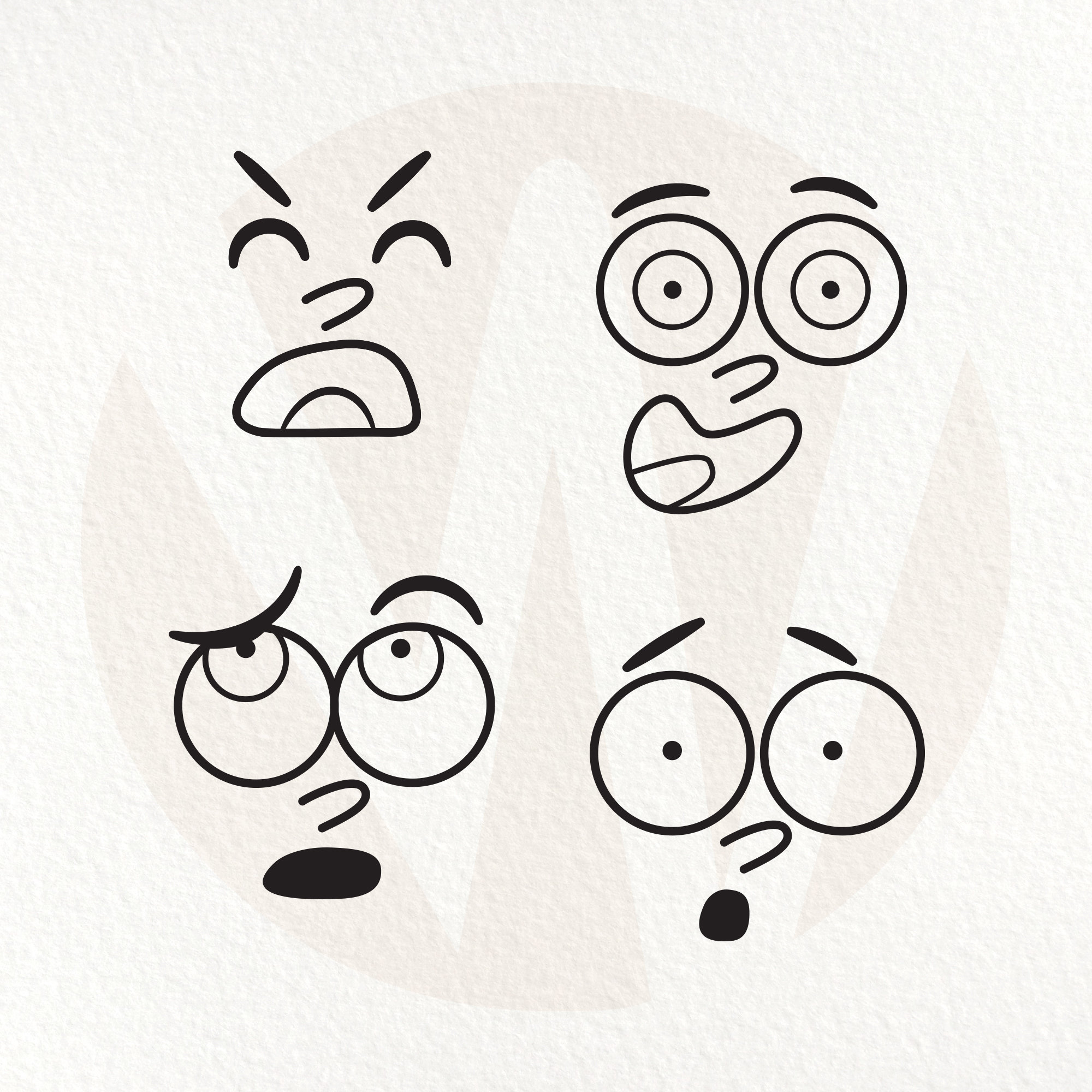 Facial Expressions SVG. Simple Cartoon Faces SVG. Instant Digital ...