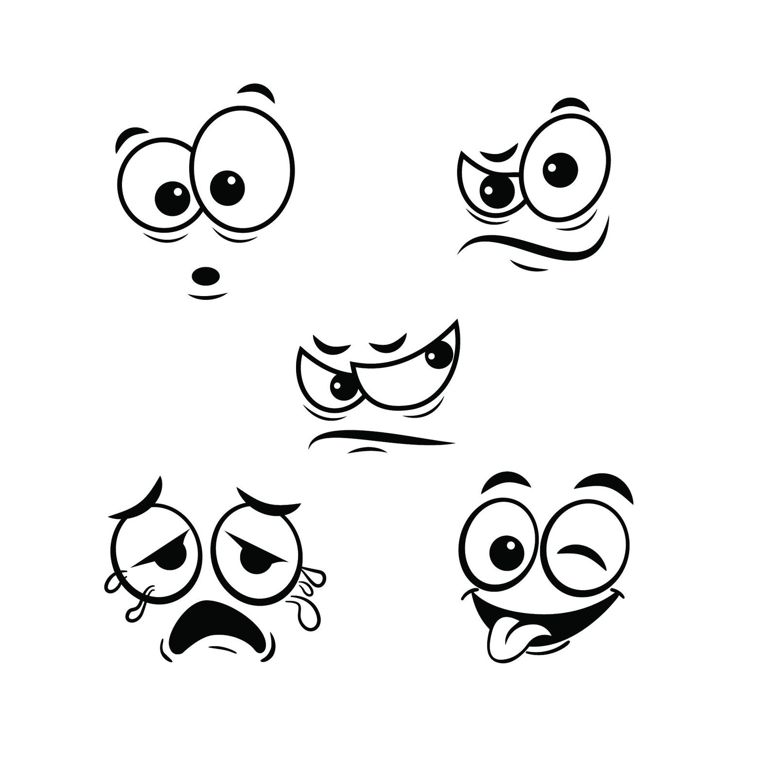 Faces Svg Png Dxf, 25 Cartoon Facial Expressions, Cricut Silhouette Cut ...
