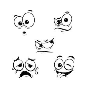 Faces Svg Png Dxf, 25 Cartoon Facial Expressions, Cricut Silhouette Cut ...