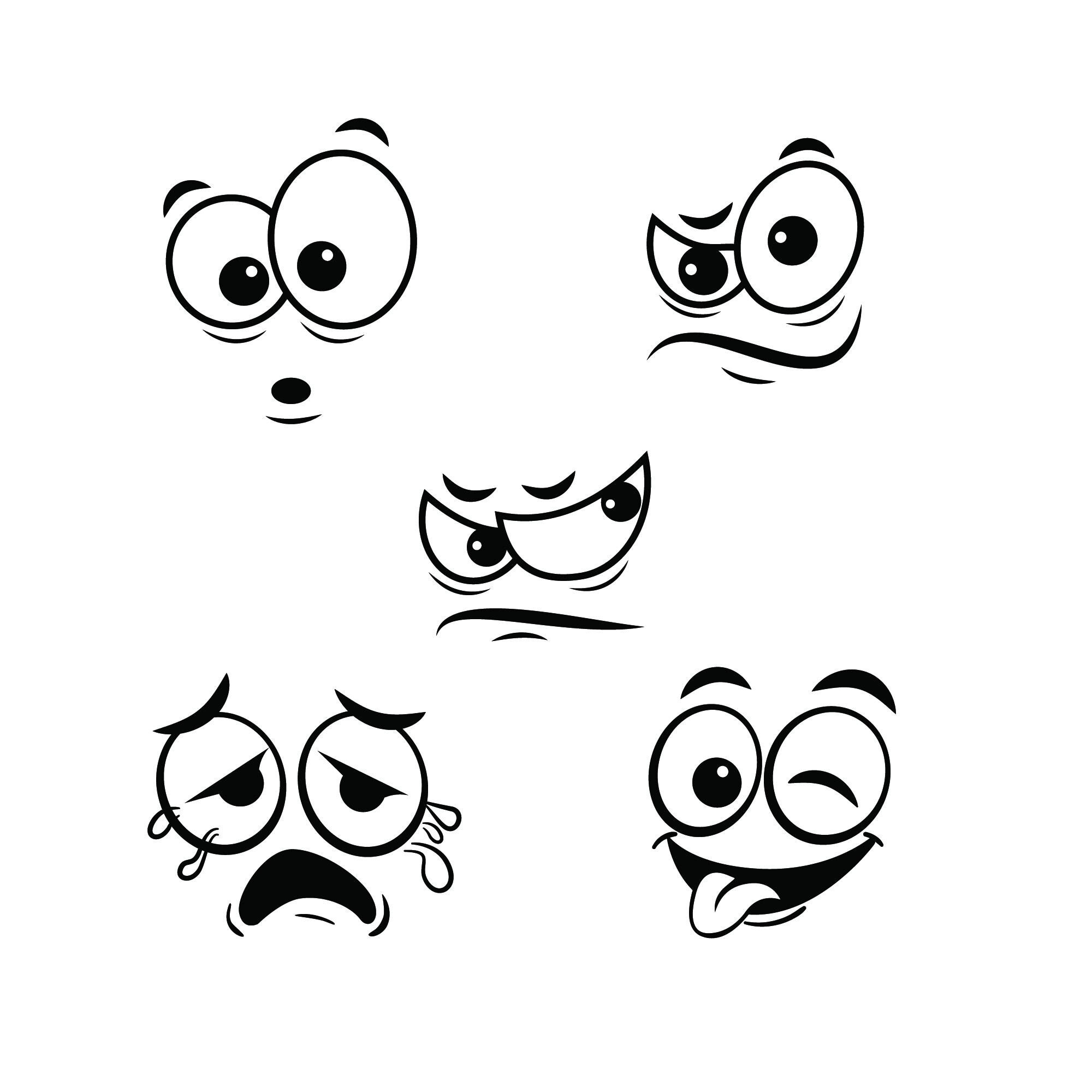Faces Svg Png Dxf, 25 Cartoon Facial Expressions, Cricut Silhouette Cut ...