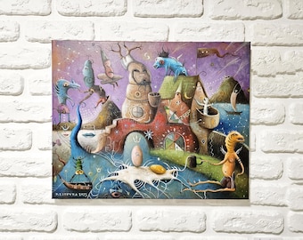 Cosmic art painting Weird surreal original art Mystical painting Abstract surrealism artwork Moody Trippy art canvas Odd Absurdist  wall art