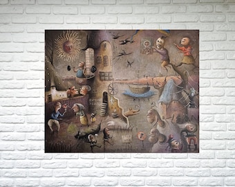 Horror original art painting, Fantasy scene painting Moody canvas art Dark fantasy artwork Creepy oil painting Whimsical Oddity wall art