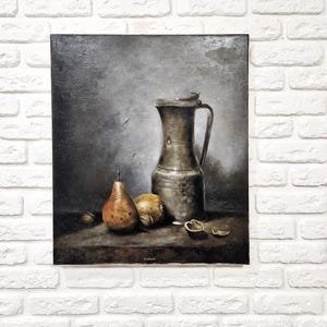 Original dunkel Stillleben Kunst, holländische Ölmalerei Obst und Kunst antik Stimmungsvolle Ölmalerei Gothik Dekor