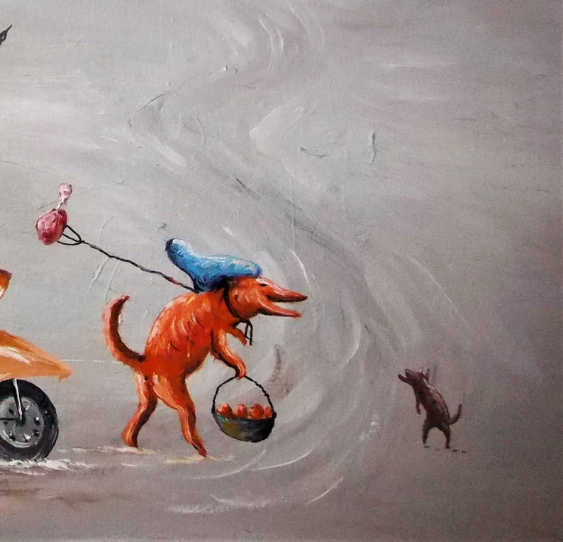 Whimsical artwork original, Whimsical animal art on canvas, Surrealism painting, Whimsical landscape painting, Surreal oil painting, Fantasy landscape wall art, Funny artwork