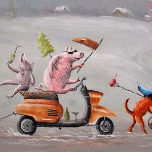 Whimsical artwork original, Whimsical animal art on canvas, Surrealism painting, Whimsical landscape painting, Surreal oil painting, Fantasy landscape wall art, Funny artwork