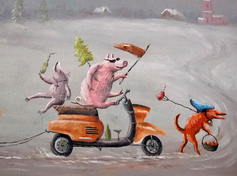 Whimsical artwork original, Whimsical animal art on canvas, Surrealism painting, Whimsical landscape painting, Surreal oil painting, Fantasy landscape wall art, Funny artwork