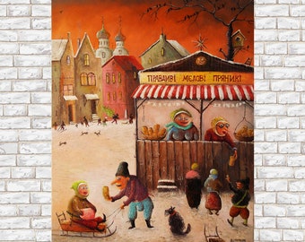 Whimsical artwork original, Surrealistic art, Whimsical landscape, Surreal oil painting Urban art canvas Surreal artwork funny oil painting