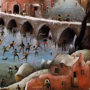 Large whimsical cityscape painting original, Surreal landscape city artwork, Fantasy canvas art original, Castle painting Panoramic wall art